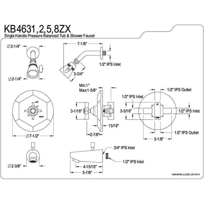 Kingston Brass KB4631ZX Tub and Shower Combination Faucet Polished Chrome