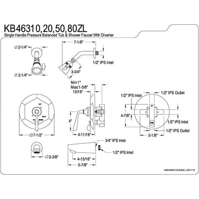 Kingston Silver Sage Polished Brass Tub & Shower Faucet With Diverter KB46320ZL