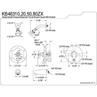 Kingston Brass KB46320ZX Tub and Shower Combination Faucet Polished Brass