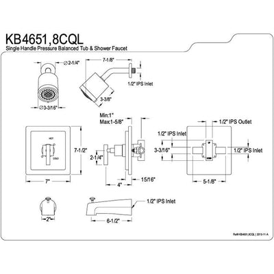 Kingston Brass Claremont Chrome Tub and Shower Combination Faucet KB4651CQL