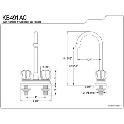 Kingston Chrome Two Handle 4" Centerset High-Arch Bar Prep Sink Faucet KB491AC