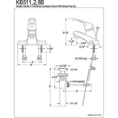 Kingston Chrome Single Handle 4" Centerset Bathroom Faucet w Pop-up KB511B