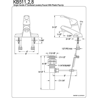 Kingston Satin Nickel Single Handle 4" Centerset Bathroom Faucet w Pop-up KB518