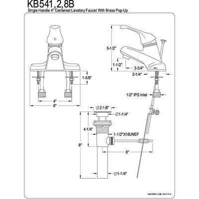 Kingston Chrome Single Handle 4" Centerset Bathroom Faucet w Pop-up KB541B