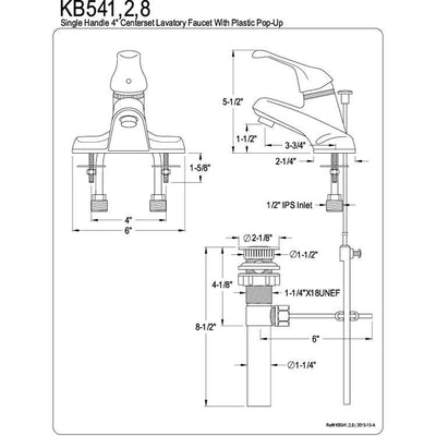 Kingston Brass Polished Brass Single Handle 4" Centerset Bathroom Faucet KB542