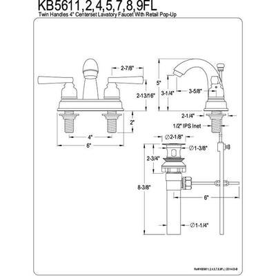 Kingston Brass Chrome 2 Handle 4" Centerset Bathroom Faucet with Pop-up KB5611FL