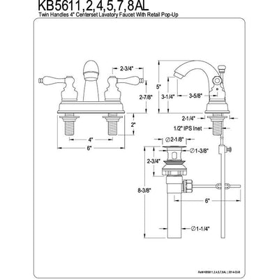 Kingston Oil Rubbed Bronze 2 Handle 4" Centerset Bathroom Faucet KB5615AL