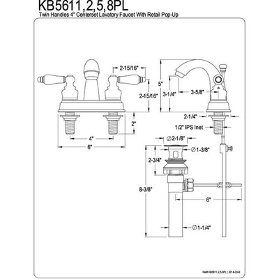 Kingston Oil Rubbed Bronze 2 Handle 4" Centerset Bathroom Faucet KB5615PL