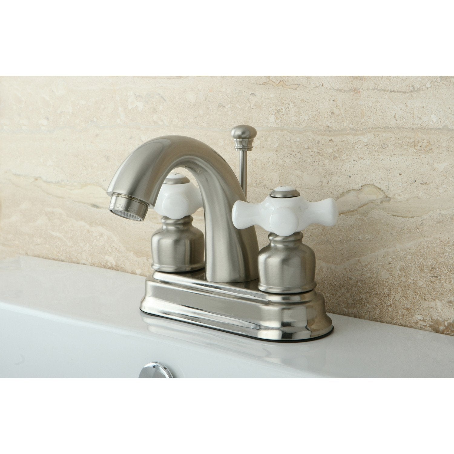 Kingston Satin Nickel 2 Handle 4" Centerset Bathroom Faucet with Pop-up KB5618PX