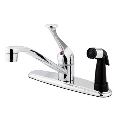 Kingston Brass Chrome Single Handle Kitchen Faucet With Black Sprayer KB573