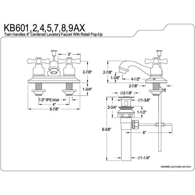 Kingston Brass Chrome 2 Handle 4" Centerset Bathroom Faucet with Pop-up KB601AX