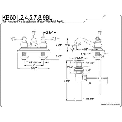 Kingston Brass Chrome English Vintage 4" Centerset Bathroom Faucet KB601BL