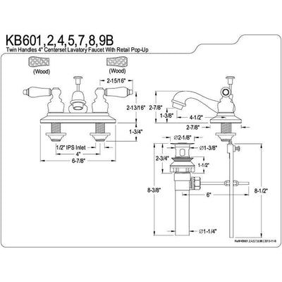 Kingston Brass Chrome 2 Handle 4" Centerset Bathroom Faucet with Pop-up KB601B