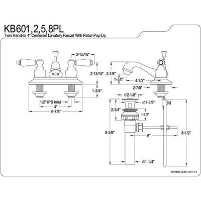 Kingston Brass Chrome 2 Handle 4" Centerset Bathroom Faucet with Pop-up KB601PL