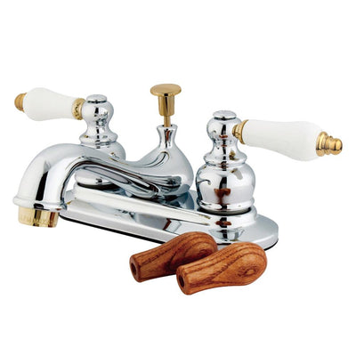 Kingston Chrome / Polished Brass 4" Centerset Bathroom Faucet w Pop-up KB604B