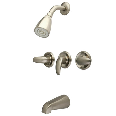 Kingston Satin Nickel Three Handle Tub and Shower Combination Faucet KB6238LL