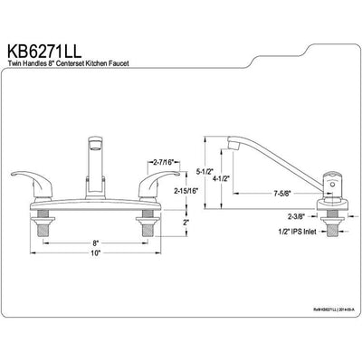 Kingston Brass Chrome Double Handle 8" Centerset Kitchen Faucet KB6271LL