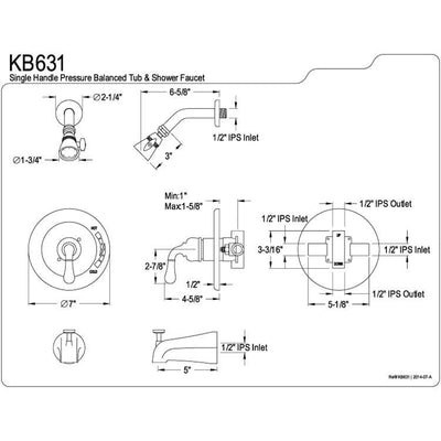 Kingston Chrome Magellan single handle tub and shower combination faucet KB631