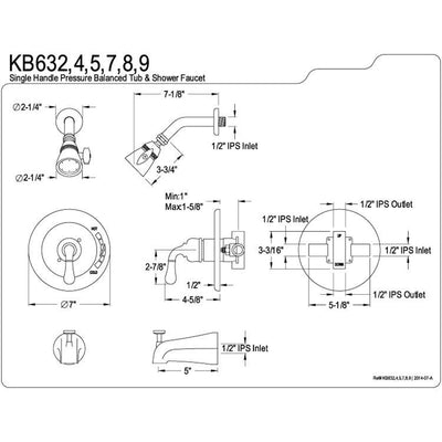 Kingston Chrome/Polished Brass Magellan tub and shower combination faucet KB634