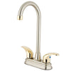 Kingston Satin Nickel/Polished Brass 2 dl 4" Centerset Bar Sink Faucet KB6499LL