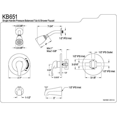 Kingston Brass Chatham Chrome Single Handle Tub and Shower Combo Faucet KB651