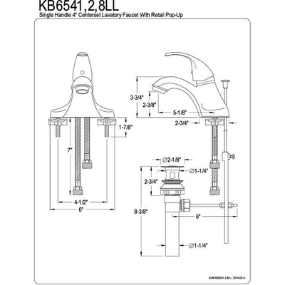 Kingston Chrome Single Handle 4" Centerset Bathroom Faucet with Pop-up KB6541LL