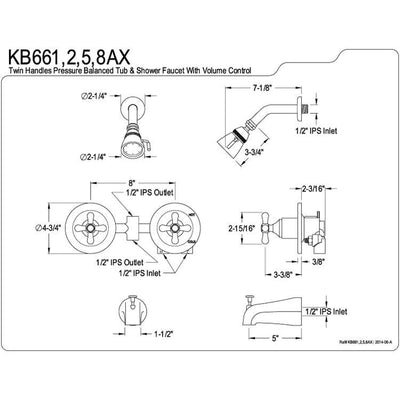 Kingston Brass Chrome 2 Handle Tub and Shower Combination Faucet KB661AX