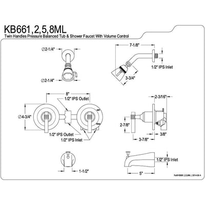 Kingston Brass Chrome Two Handle Tub and Shower Combination Faucet KB661ML