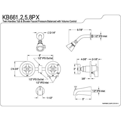 Kingston Brass Polished Brass 2 Handle Tub and Shower Combination Faucet KB662PX