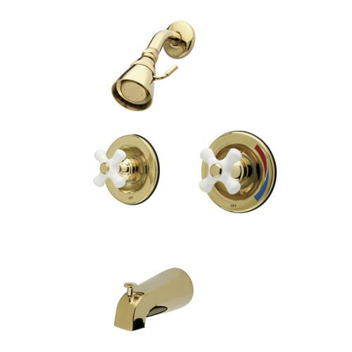 Kingston Brass Polished Brass 2 Handle Tub and Shower Combination Faucet KB662PX