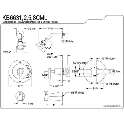 Kingston Brass Chrome Manhattan tub & shower faucet combination KB6631CML