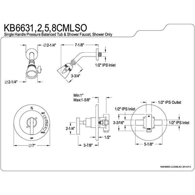 Kingston Polished Brass Manhattan tub & shower faucet, shower only KB6632CMLSO