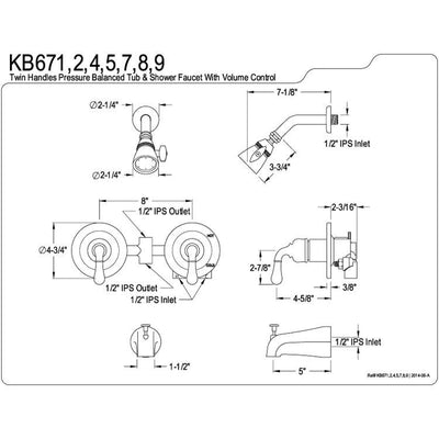 Kingston Magellan Chrome Two Handle Tub and Shower Combination Faucet KB671