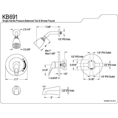 Kingston Chatham Chrome Single Handle Tub and Shower Combination Faucet KB691