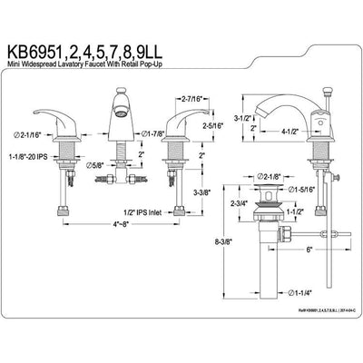 Kingston Satin Nickel/Chrome 4"-8" Mini Widespread Bathroom Faucet KB6957LL