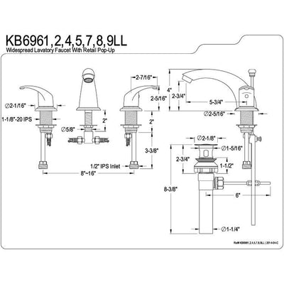 Kingston Brass Polished Brass Widespread Bathroom Faucet w Pop-up KB6962LL