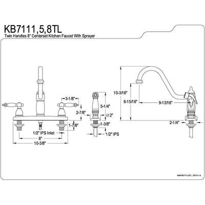 Kingston Brass Chrome Templeton 8" Kitchen Faucet With White Sprayer KB7111TL