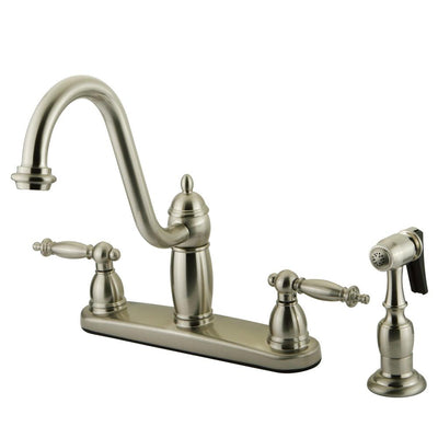 Kingston Satin Nickel Templeton 8" Kitchen Faucet With Brass Sprayer KB7118TLBS