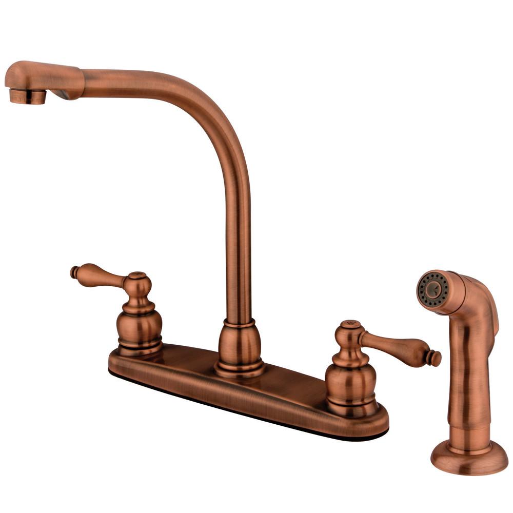 Kingston Brass Antique Copper High Arch Kitchen Faucet With Sprayer KB716ALSP