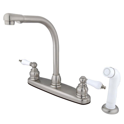 Kingston Brass Satin Nickel High Arch Kitchen Faucet With Sprayer KB718