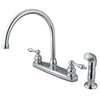 Kingston Chrome Double Handle Goose Neck Kitchen Faucet with Sprayer KB721ALSP