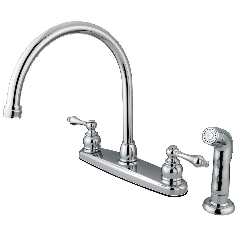 Kingston Chrome Double Handle Goose Neck Kitchen Faucet with Sprayer KB721ALSP