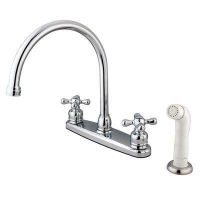 Kingston Chrome Double Handle Goose Neck Kitchen Faucet w White Sprayer KB721AX