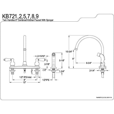 Kingston Chrome Double Handle Goose Neck Kitchen Faucet with White Sprayer KB721