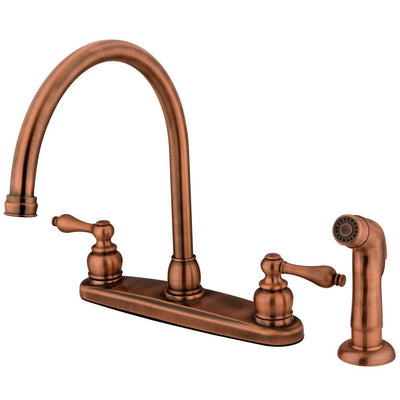 Kingston Antique Copper two Handle Goose Neck Kitchen Faucet w Sprayer KB726ALSP