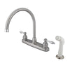 Kingston Chrome Double Handle Goose Neck Kitchen Faucet w White Sprayer KB727AL