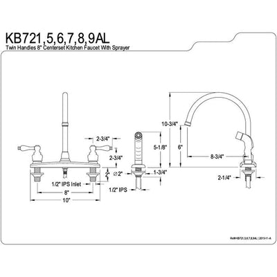 Kingston Chrome Double Handle Goose Neck Kitchen Faucet w White Sprayer KB727AL