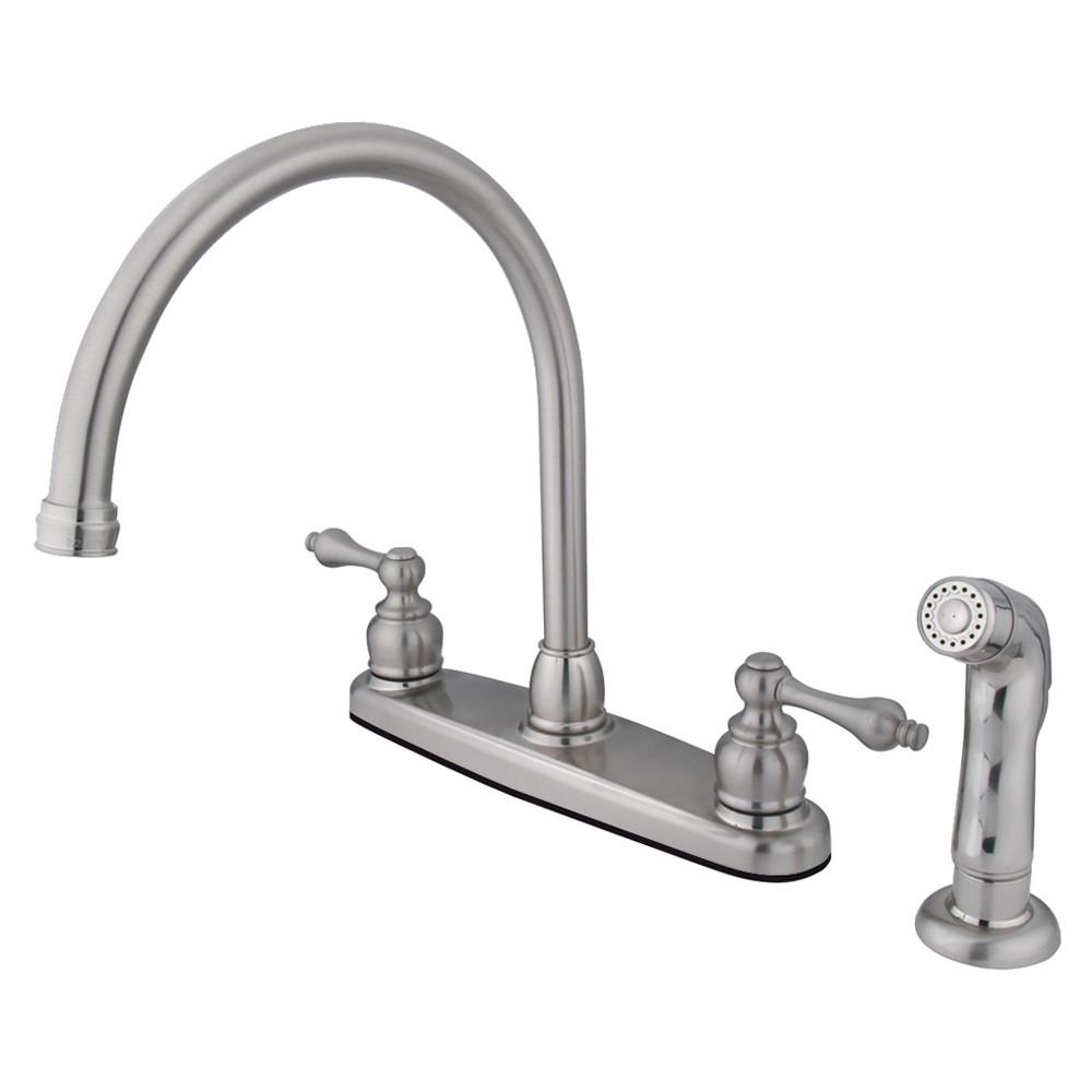 Kingston Satin Nickel 2 Handle Goose Neck Kitchen Faucet w Sprayer KB728ALSP