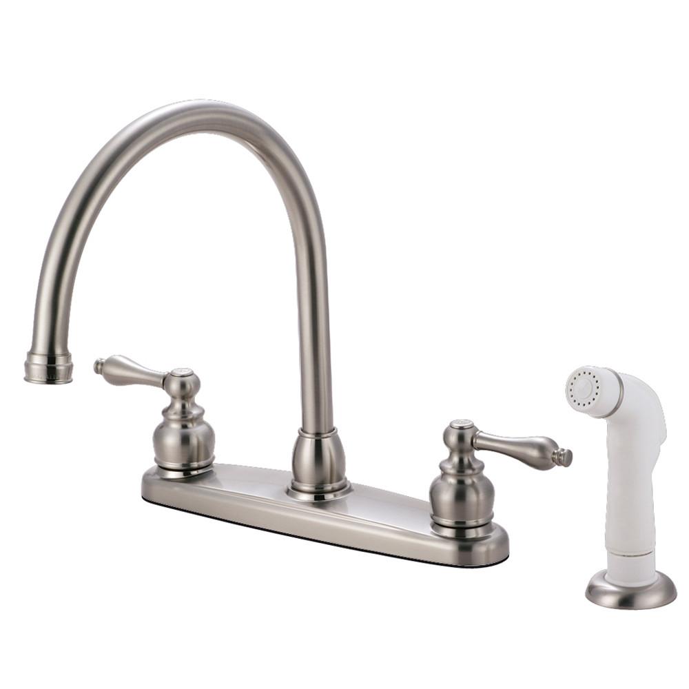 Kingston Satin Nickel Double Handle Goose Neck Kitchen Faucet w sprayer KB728AL