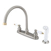 Kingston Satin Nickel Double Handle Goose Neck Kitchen Faucet with sprayer KB729